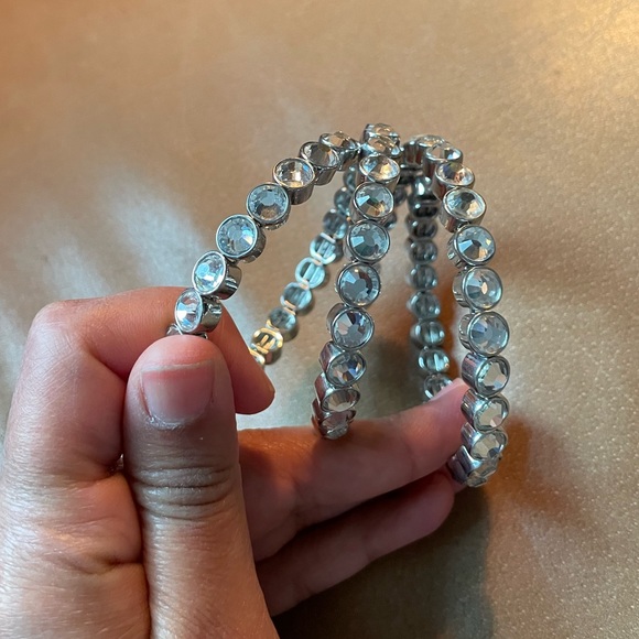 Spiral rhinestone triple band bracelet iridescent rainbow glam layering stack - Picture 5 of 7